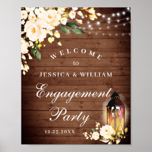 Holz- und Rosé-Rosen Floral Engagement Party Schil Poster
