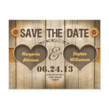 Holz und Sonnenblumen Save the Date Einladungen