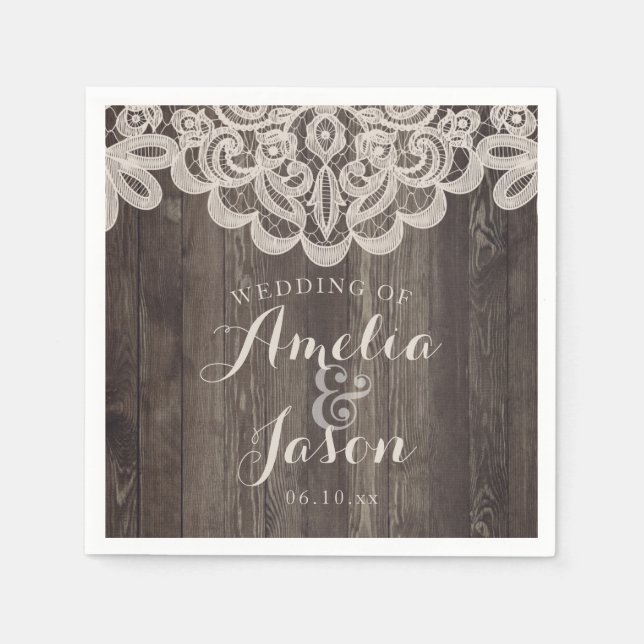 Holz und Spitzen-Hochzeit Napkins-Brautparty Serviette (Vorderseite)