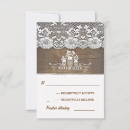 Holz- und Spitzen-Mason-Glas rustikale Hochzeitska RSVP Karte