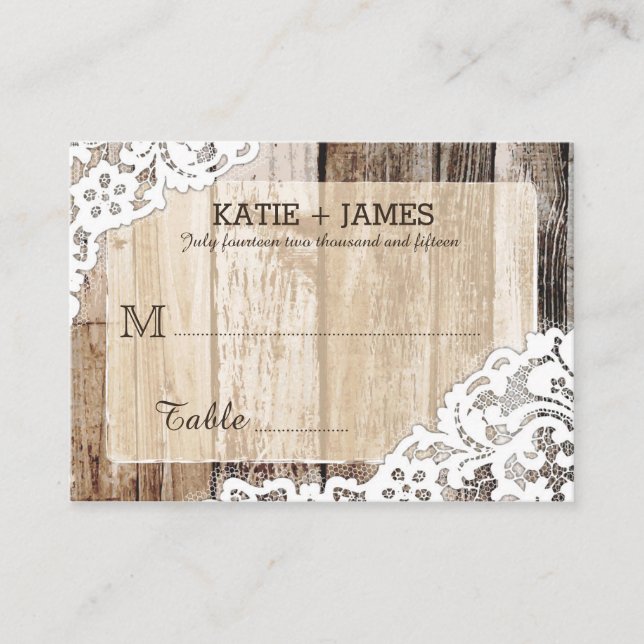 Holz und Spitzen Rustikale Platzkarten Hochzeiten (Vorderseite)