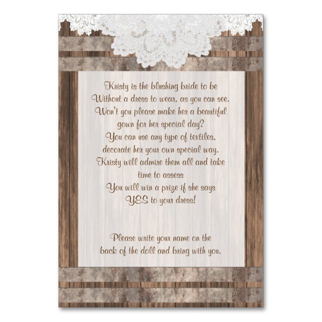 Holz- und Spitzendesign Tischnummer (Vorderseite)