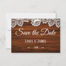 Holz- und Spitzenland-Hochzeitkarte Save the Date