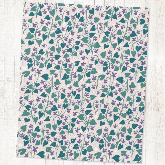 Holz-Veilchen-Anemone-Blumen-Botanischer Blockdruc Fleecedecke (Wood violet wildflower anemone flower arts and crafts style block print fleece blanket)