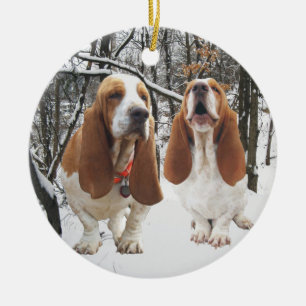 Holz-Weihnachtsverzierung Basset Hounds Snowy Keramik Ornament