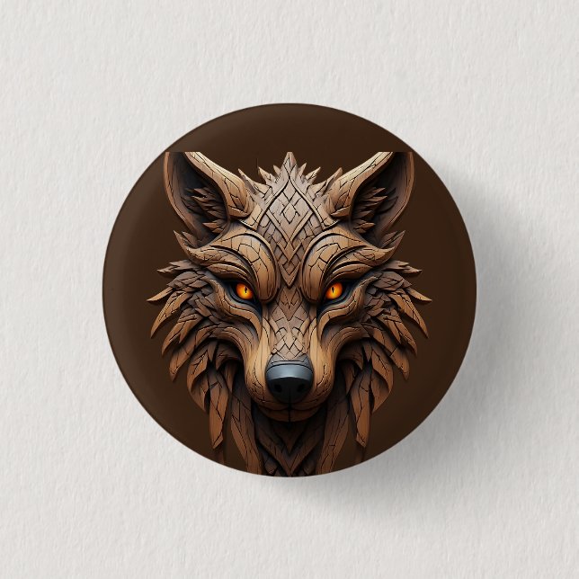 Holz-Wolf-Kunstschnitzerei mit geometrischen Muste Button (Vorderseite)