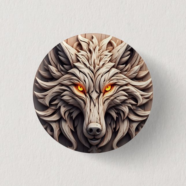 Holz-Wolf-Kunstschnitzerei mit geometrischen Muste Button (Vorderseite)