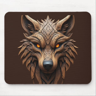 Holz-Wolf-Kunstschnitzerei mit geometrischen Muste Mousepad