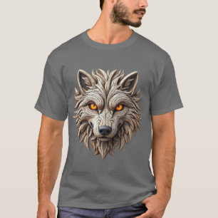 Holz-Wolf-Kunstschnitzerei mit geometrischen Muste T-Shirt