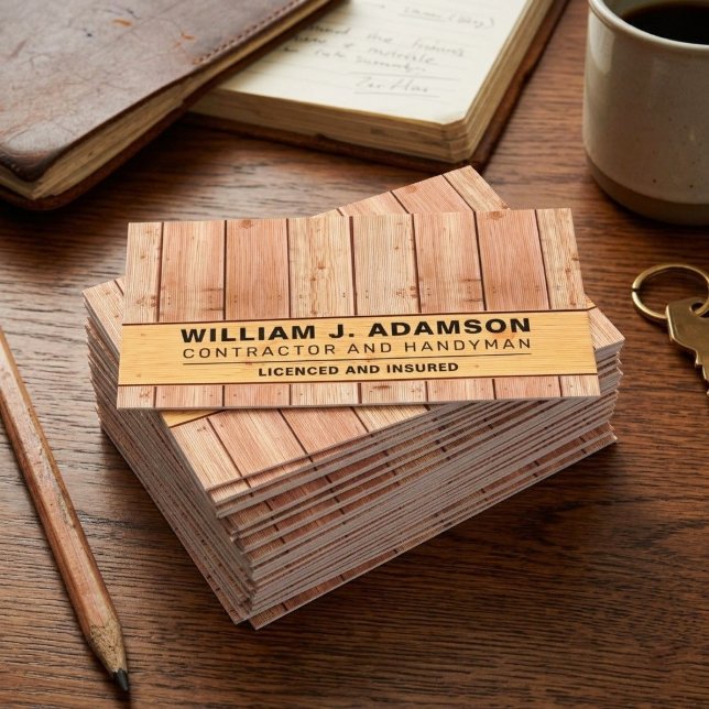HOLZ ZIMMERMANN | MODERNER HANDWERKER / BAUGEWERBE VISITENKARTE (professional wood grain handyman stationery, contractor branding for carpentry services)