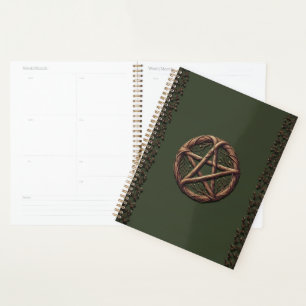 Holz Zweig Pentakel Olivgrün Wiccan Planer