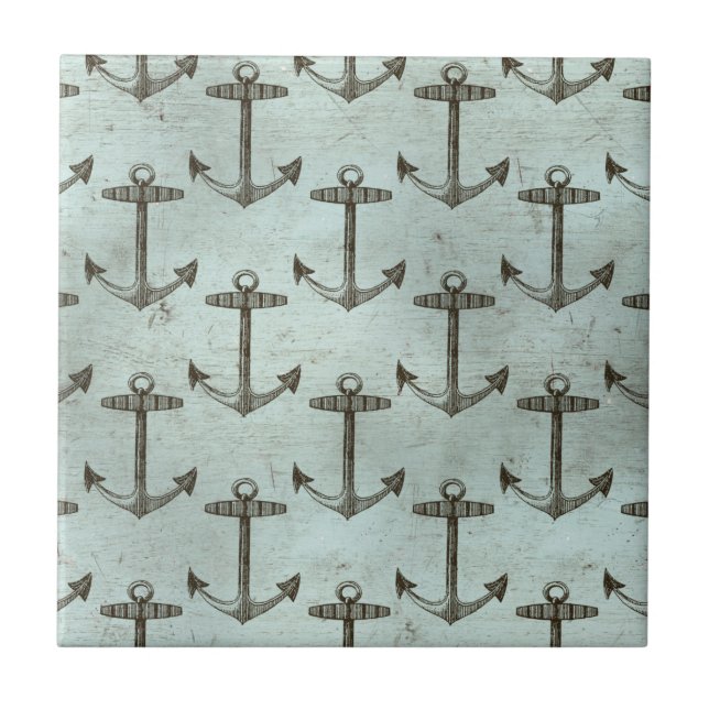 Holzanker im Vintage-Stil Navy Schifffahrt Marine Fliese (Vorderseite)