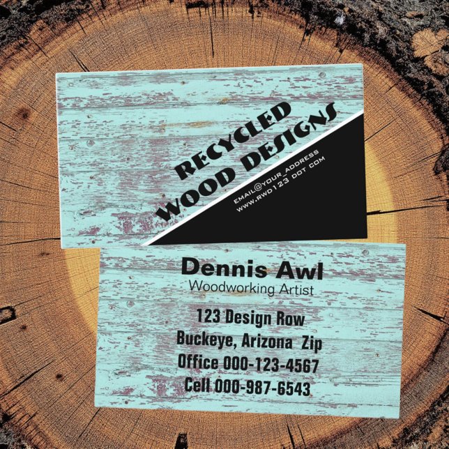 Holzarbeiter Artist Vintag Rustikal Aquamarin Gere Visitenkarte (Business card template front and back rustic wood design)