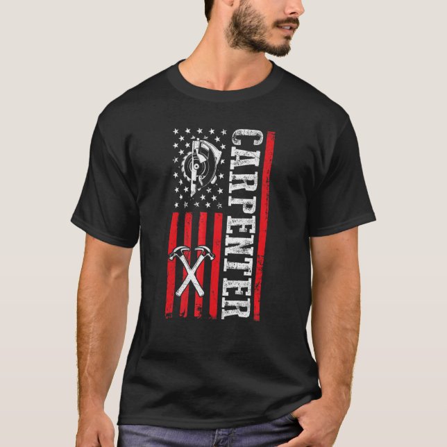 Holzarbeiter Lumberjack US Flag American Carpenter T-Shirt (Vorderseite)