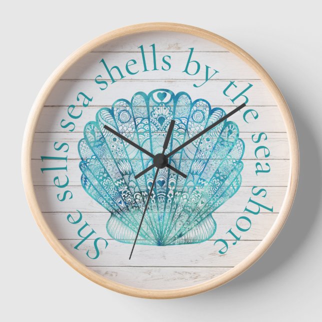 Holzaussehen Aqua Sea Muschel Clock Uhr (Vorderseite)