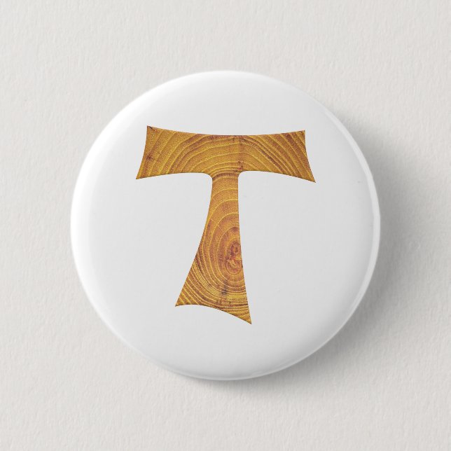 Holzaussehen Franciscan Tau Cross Button (Vorderseite)