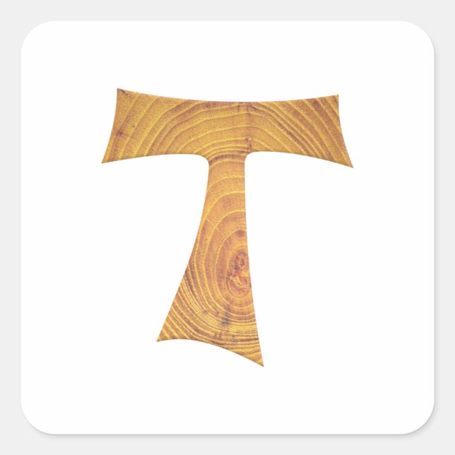 Holzaussehen Franciscan Tau Cross Quadratischer Aufkleber (Vorderseite)