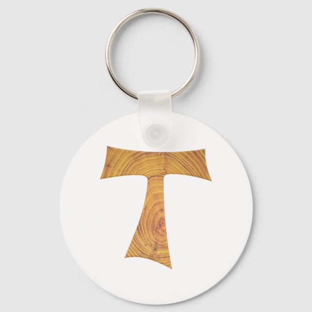 Holzaussehen Franciscan Tau Cross Schlüsselanhänger (Vorderseite)