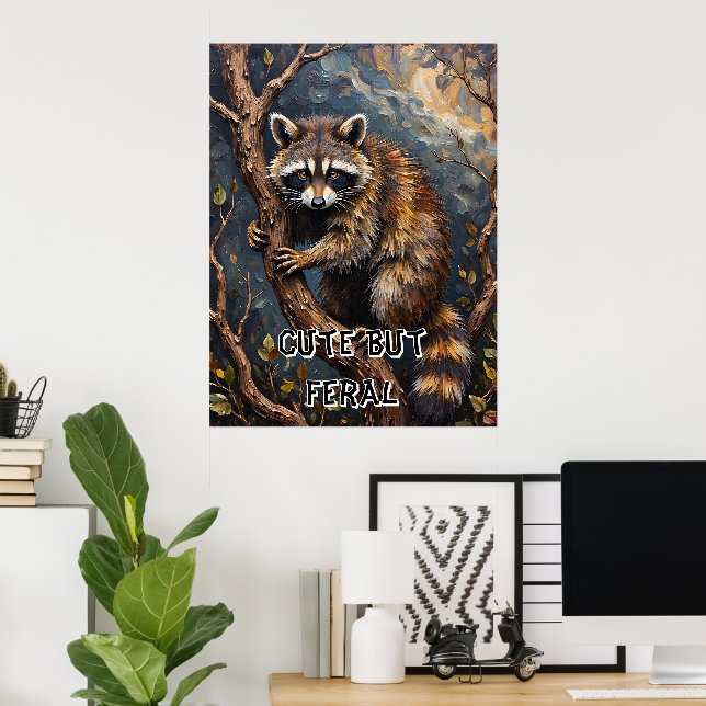 Holzbank: Raccoon in den Zweigen Poster (Heimbüro)