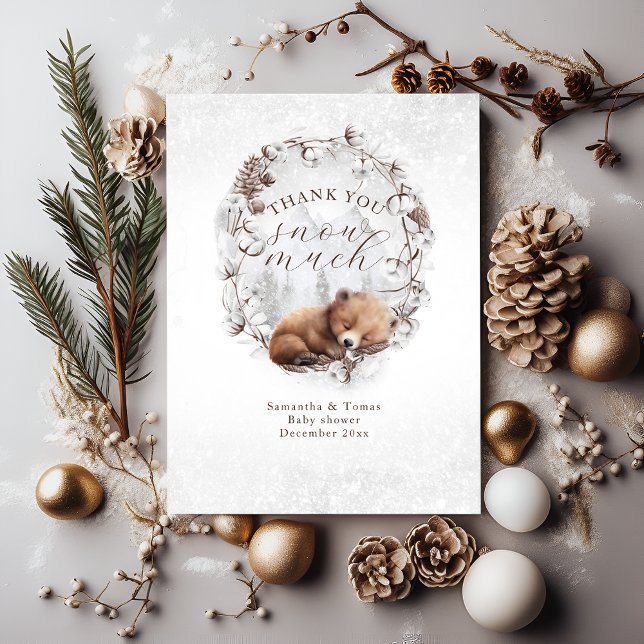 Holzbär Außenkühlung Winter Baby Dusche Dankeskarte (Von Creator hochgeladen)