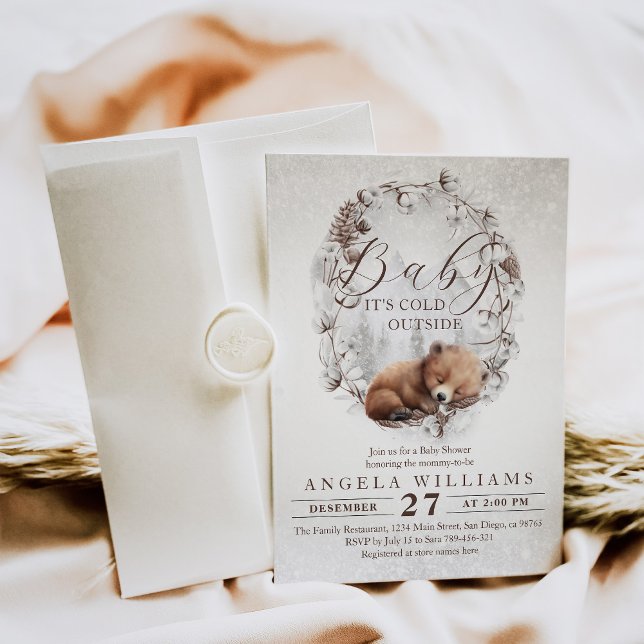 Holzbär Außenkühlung Winter Baby Dusche Einladung (Von Creator hochgeladen)