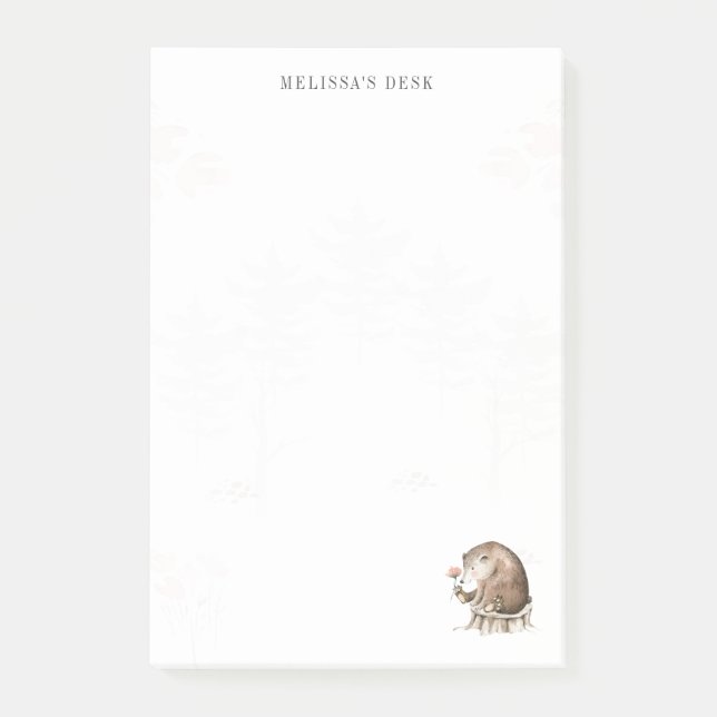 Holzbär Moderne, stilvolle Wasserfarbe Post-it Klebezettel (Vorderseite)