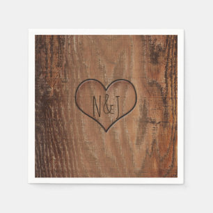 Holzbaum im Herzen Rustikale Hochzeit Serviette