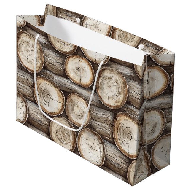 Holzbaumhütte Weihnachten Große Geschenktüte (Vorderseite Schrägansicht)