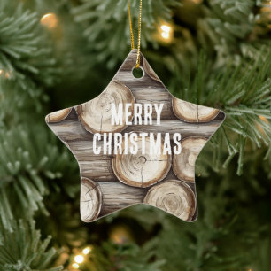 Holzbaumhütte Weihnachten Keramik Ornament