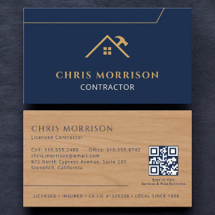 Holzbauunternehmer Konstruktion QR-Code Navy Blau Visitenkarte