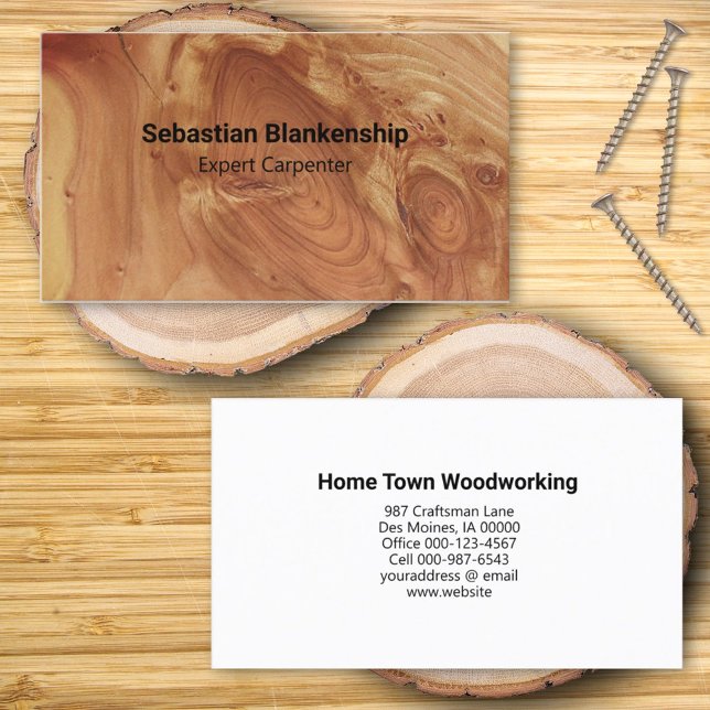 Holzbearbeitung Handwerker Finish Holz Texture Visitenkarte (business card front and back)