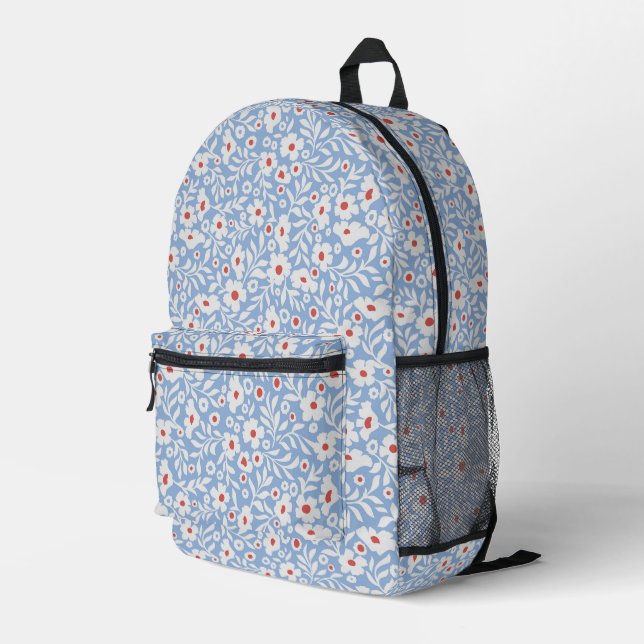 Holzblock-Blumenmuster Bedruckter Rucksack (Rückseitige Ecke Rechts)