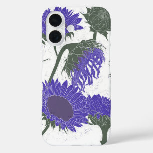 Holzblock Drucksonnenblume lila iPhone 16 Hülle