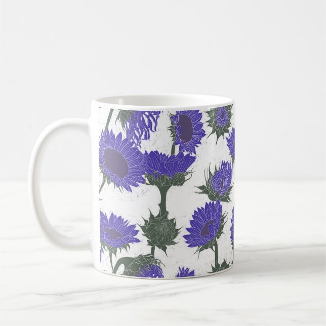 Holzblock Drucksonnenblume lila Kaffeetasse (Links)