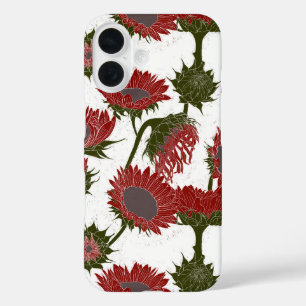 Holzblock Print Sunflower rot iPhone 16 Hülle