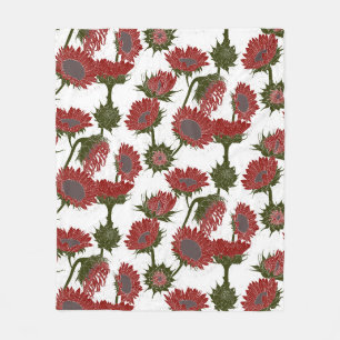Holzblock Print Sunflower rot Fleecedecke