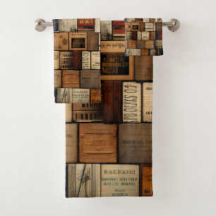 Holzblock-Typografie und Kunstkollektion 2 Badhandtuch Set