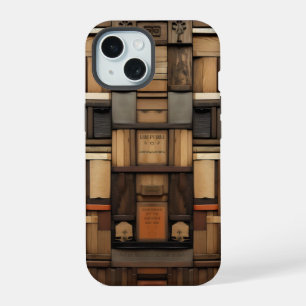 Holzblock-Typografie und Kunstkollektion iPhone 15 Hülle