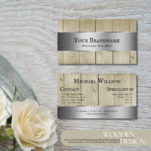 Holzböden Hellbraunes Holzkörnchen Silberdekor Visitenkarte