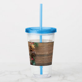 Holzboden mit Kiefernzapfen Acryltrinkbecher