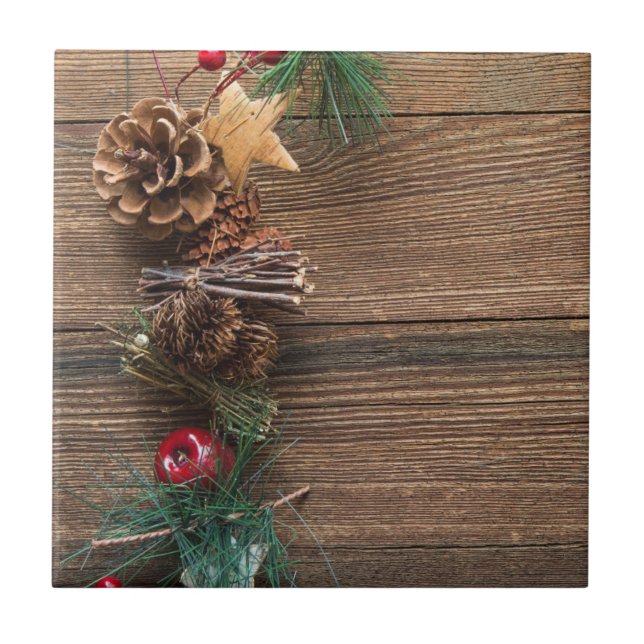 Holzboden mit Kiefernzapfen Fliese (Vorderseite)