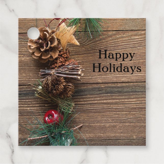 Holzboden mit Kiefernzapfen Geschenkanhänger (Vorderseite)