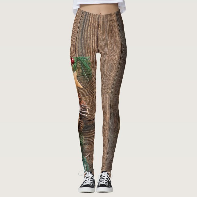 Holzboden mit Kiefernzapfen Leggings (Vorderseite)