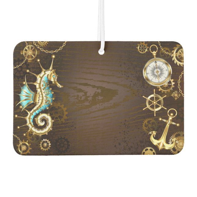 Holzboden mit mechanischem Seepferd Autolufterfrischer (Vorderseite)