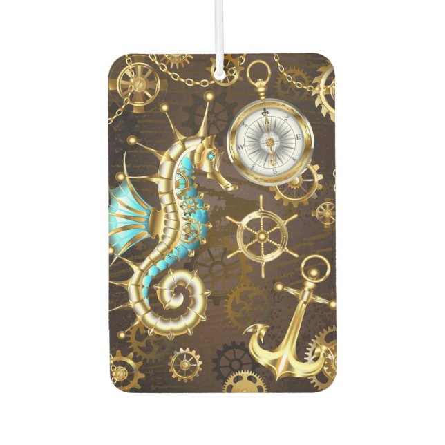 Holzboden mit mechanischem Seepferd Autolufterfrischer (Vorderseite)