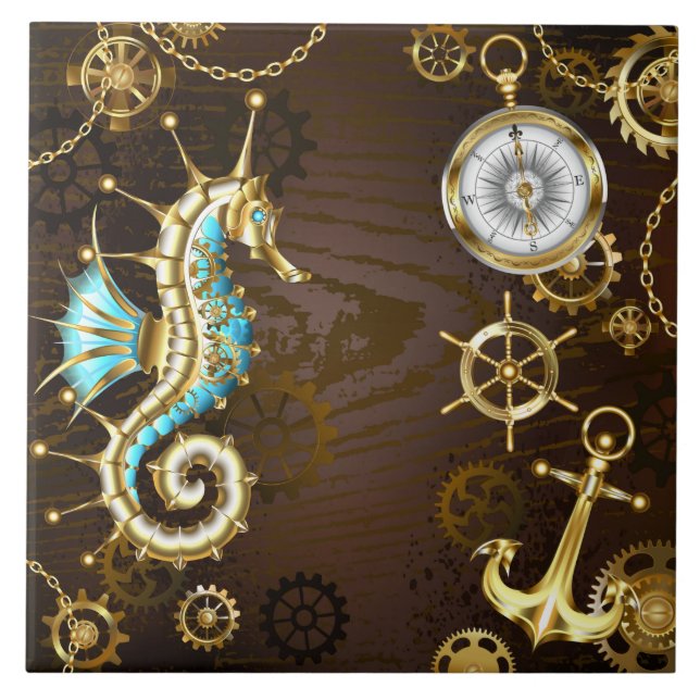 Holzboden mit mechanischem Seepferd Fliese (Vorderseite)