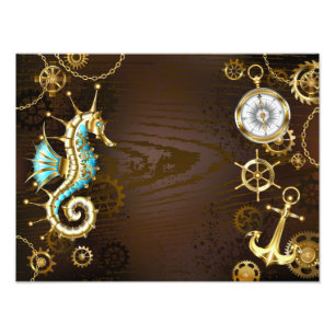 Holzboden mit mechanischem Seepferd Fotodruck