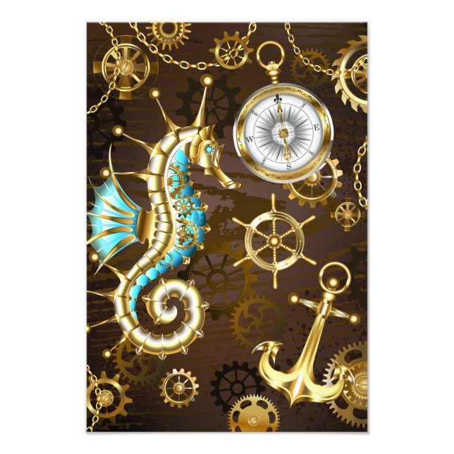 Holzboden mit mechanischem Seepferd Fotodruck (Vorne)