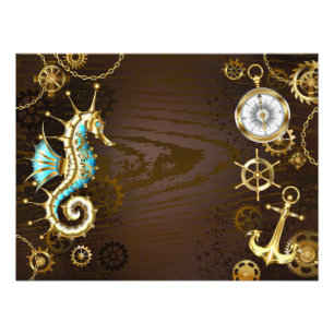 Holzboden mit mechanischem Seepferd Fotodruck