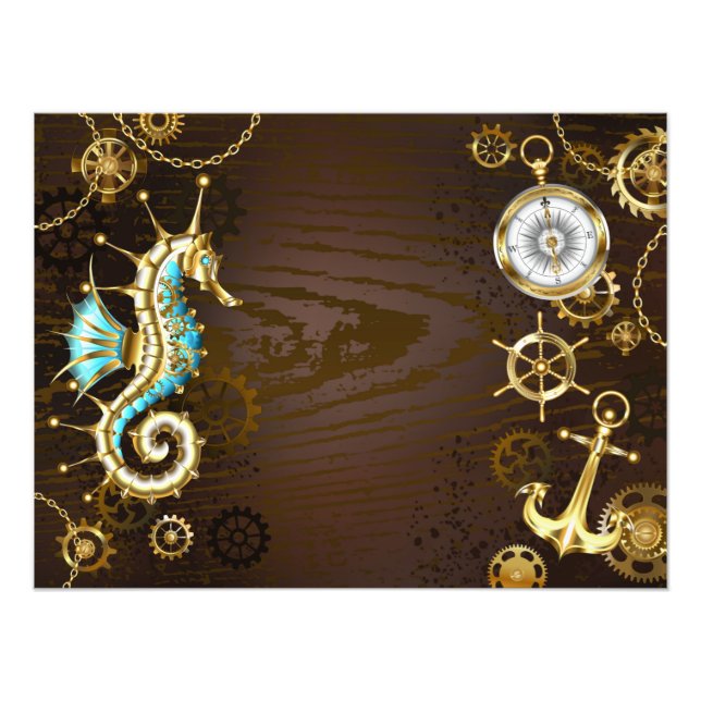 Holzboden mit mechanischem Seepferd Fotodruck (Vorne)